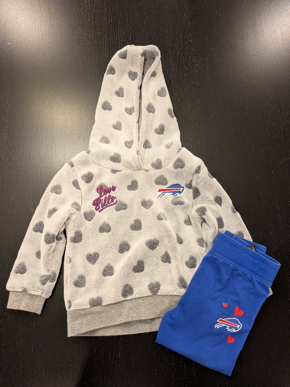 Kids Heart-Print Hoodie & Pant Matching Set - Gray & Blue